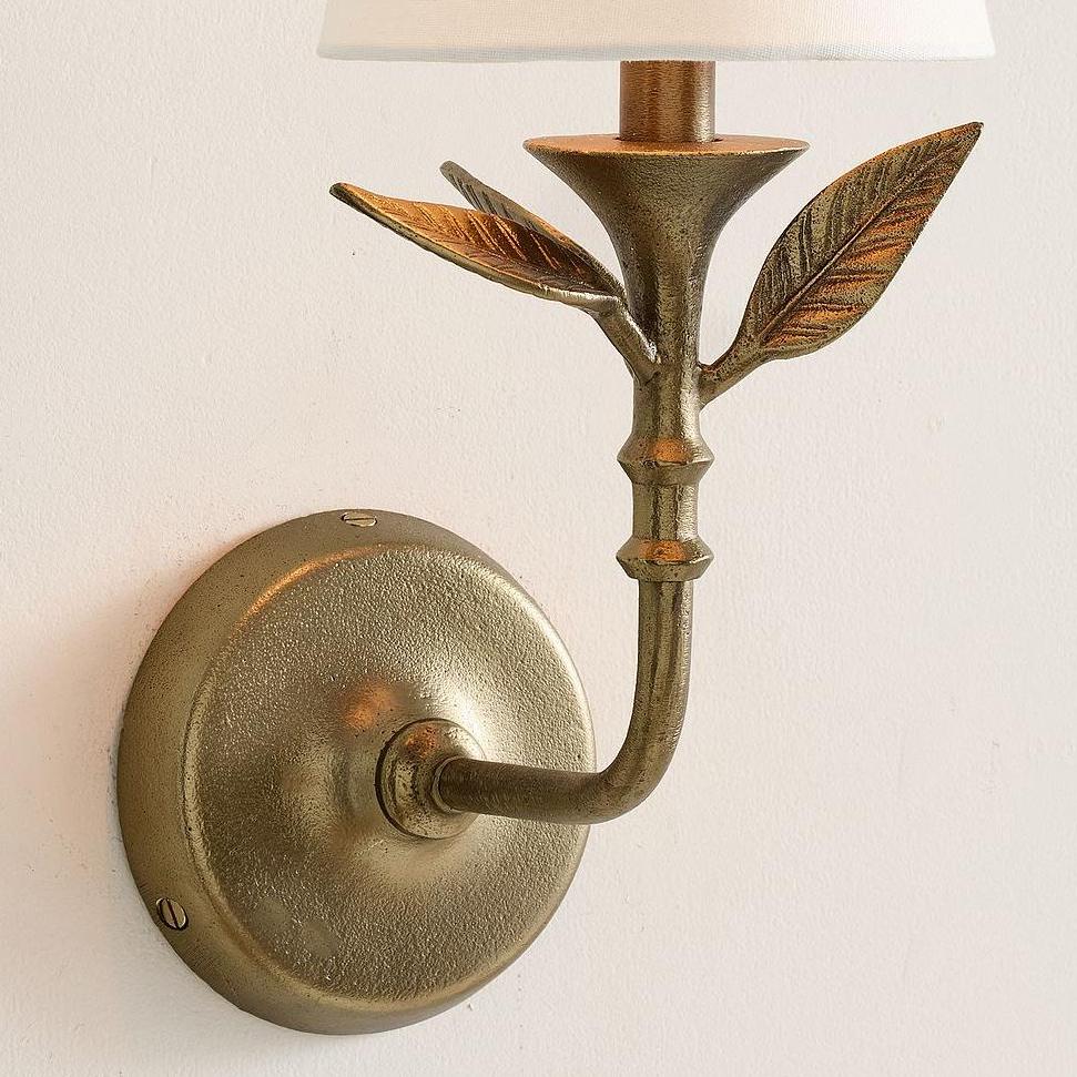 Rustic Forged Iron Wall Sconce | Antique Brass Botanical Wall